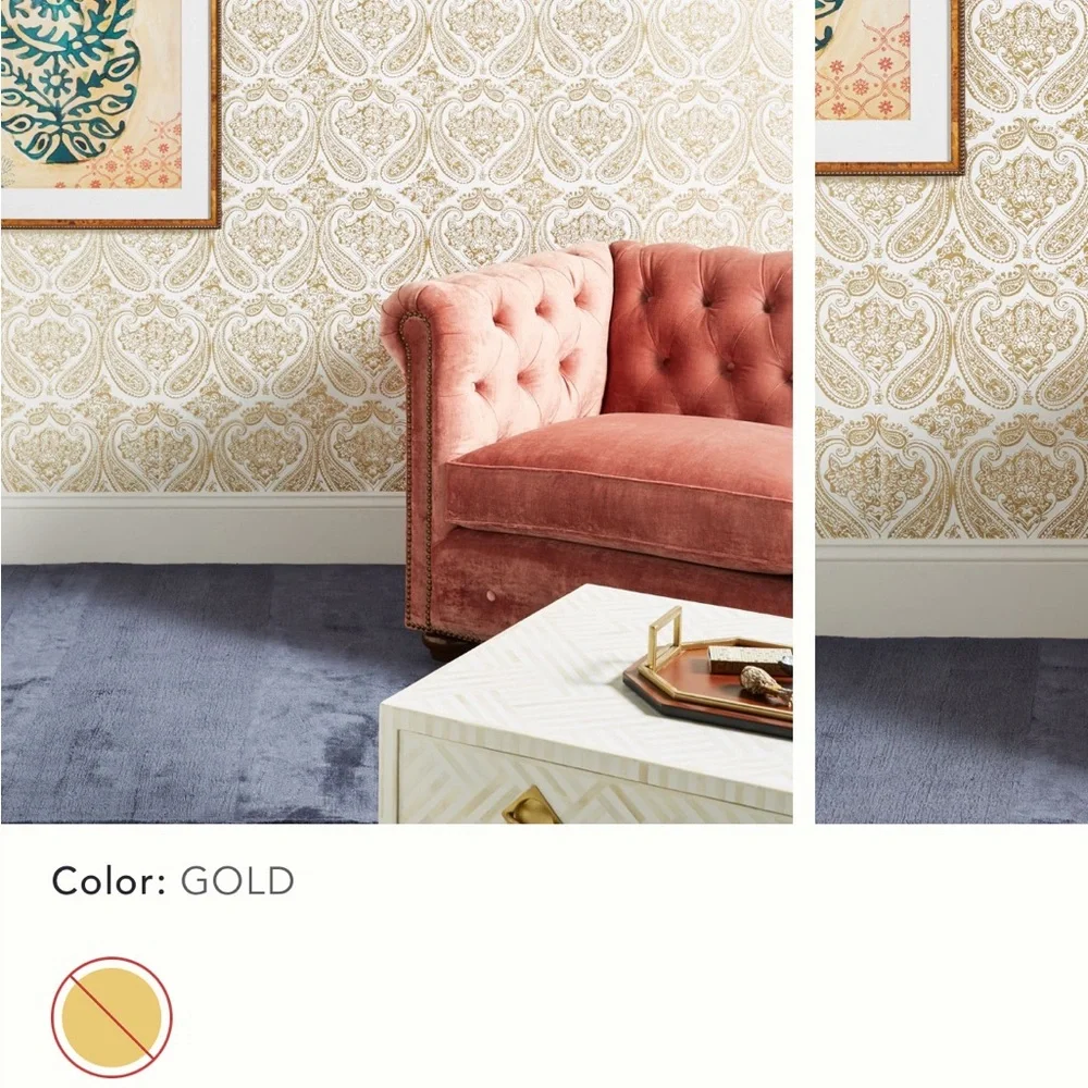 Elegant Gold Paisley Wall Decor, York Wall coverings for Anthropologie, one roll